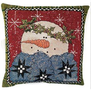 Lisa Hilliker Snowman Pillow Vintage Red Green Tapestry Mohawk USA One Fuzzy